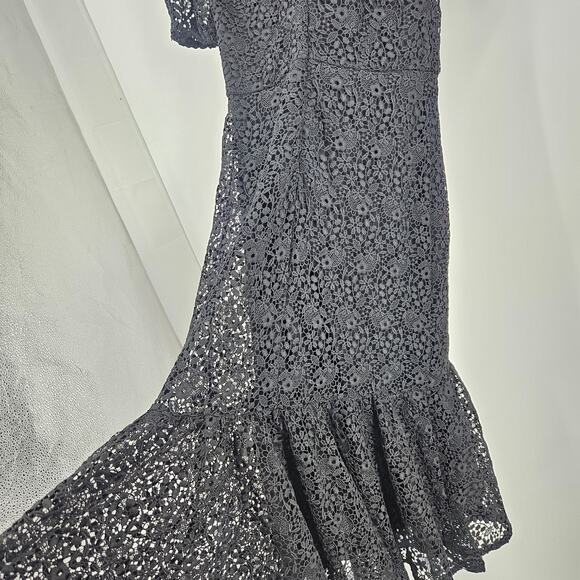 Shoshanna Trinette Dress Black Ditzy Floral Lace Asymmetric Puff Sleeve NWT Sz 4 - Picture 5 of 7
